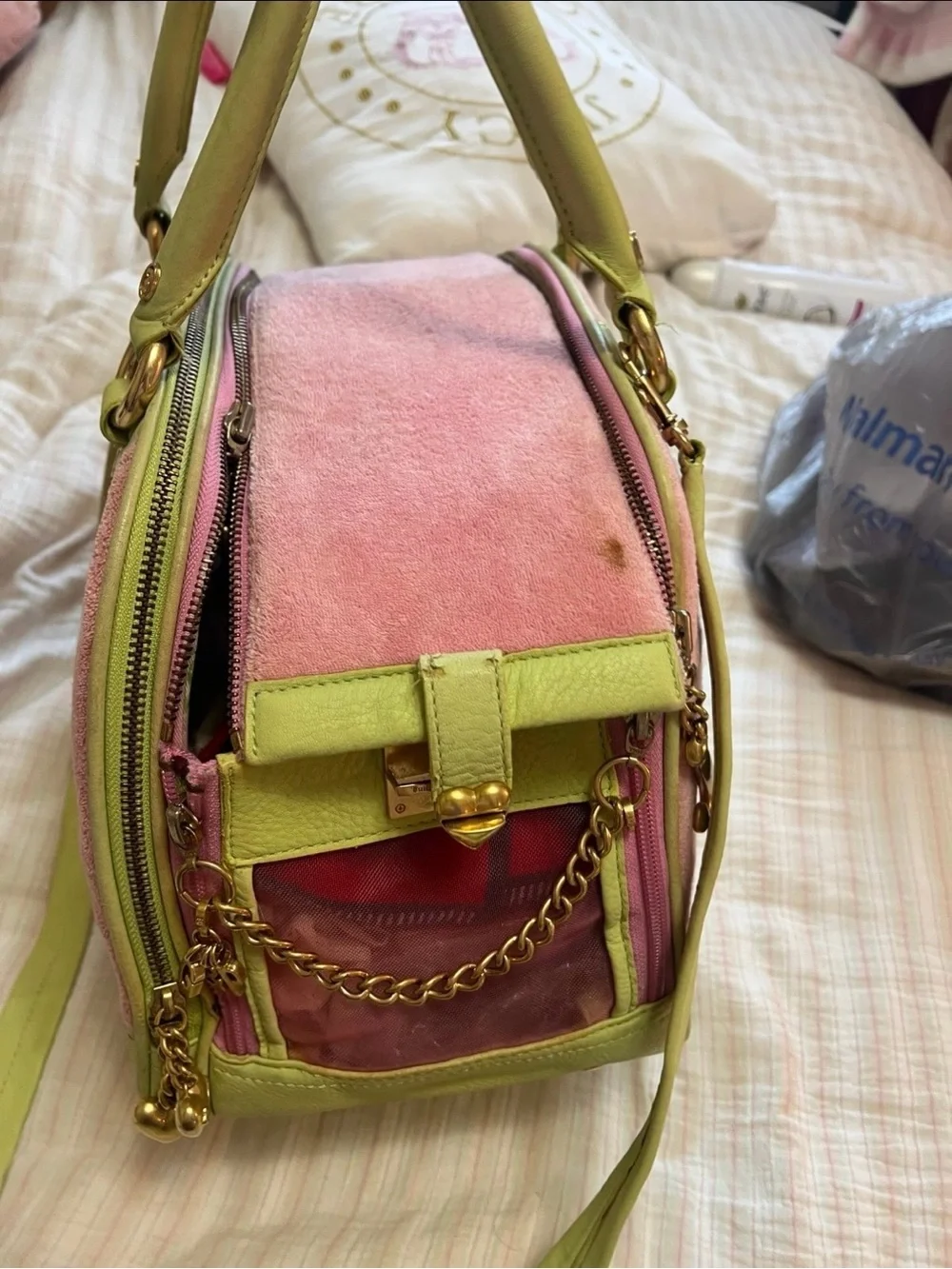 Vintage Juicy Couture pink and green Girl's Best Friend dog carrier